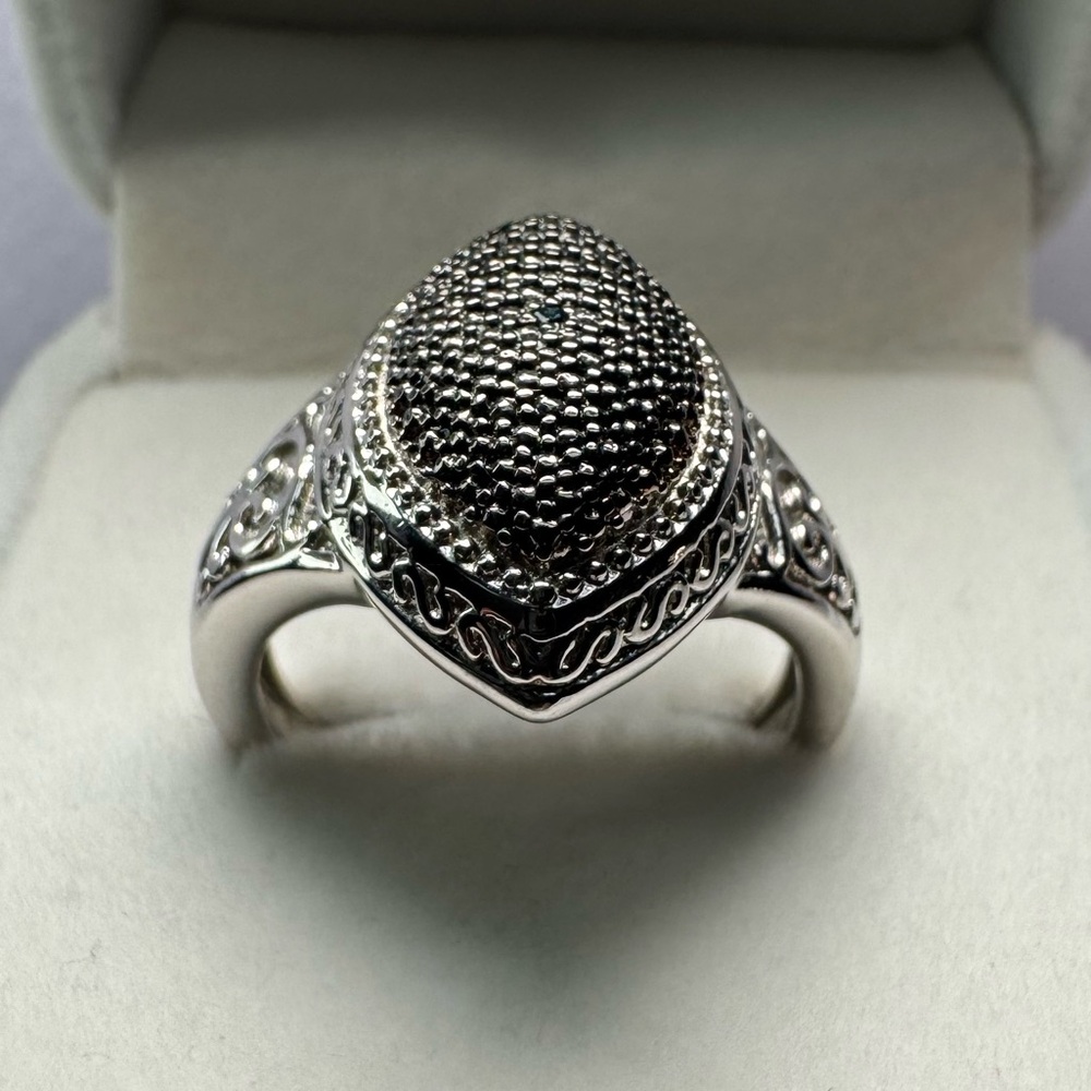 Blue Diamond 925 Sterling Silver Marquise Ring Size 8 - Picture 3 of 14